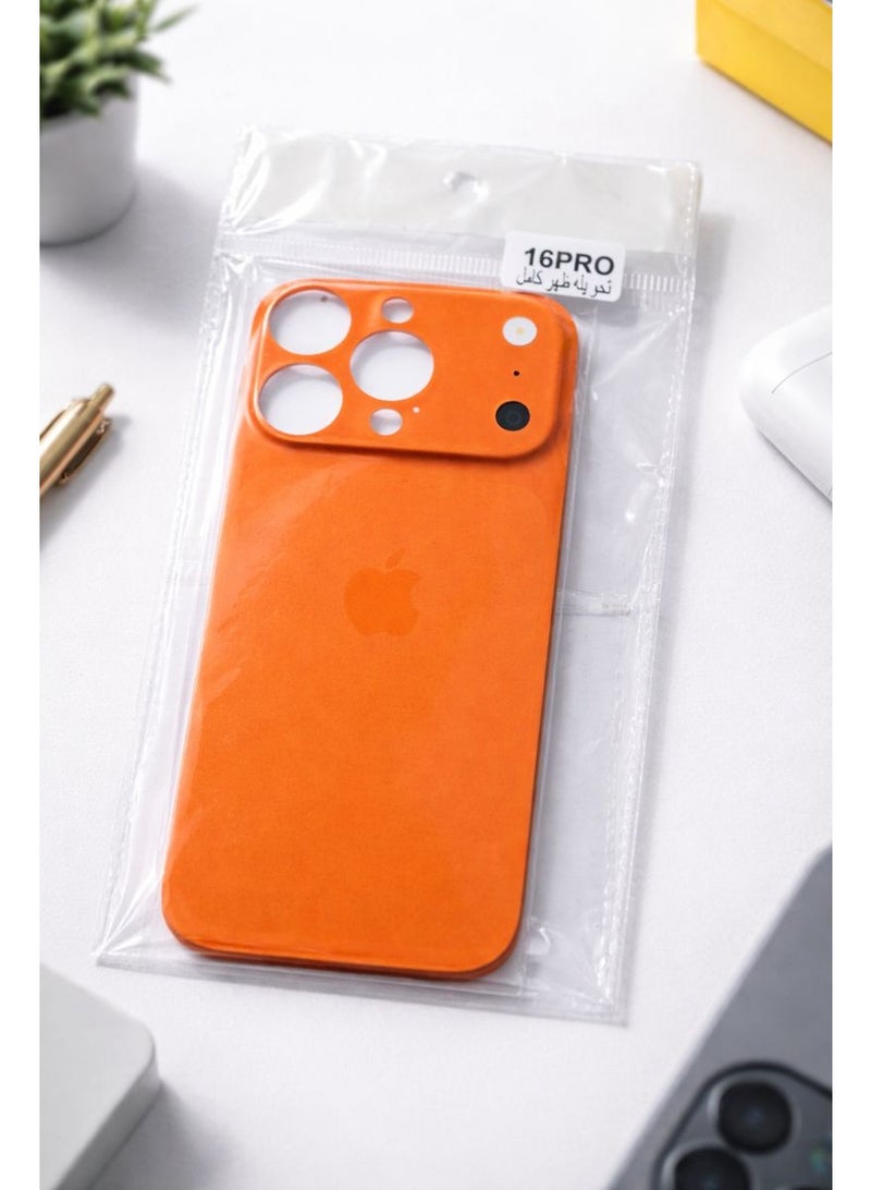 استيكر حماية خلفي لهاتف iPhone 16 Pro Max – لون برتقالي مات فاخر – حماية للظهر وإطار الكاميرا – مقاوم للخدش والبصمات – سهل التركيب والإزالة - Image 5