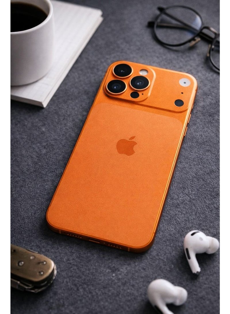 استيكر حماية خلفي لهاتف iPhone 16 Pro Max – لون برتقالي مات فاخر – حماية للظهر وإطار الكاميرا – مقاوم للخدش والبصمات – سهل التركيب والإزالة - Image 2