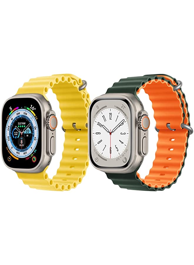 IAF Silicone Ocean Band Strap for Apple Watch Ultra 8 49mm Yellow Single Color Strap with Green/Orange Double Side Strap Set of 2