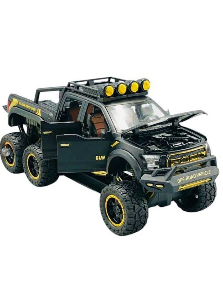 داي كاست 1:24 متوافقة مع نموذج سيارة فورد رابتور F150، سيارة لعبة من سبائك الزنك قابلة للسحب للخلف مع صوت وضوء، أبواب قابلة للفتح للأطفال والكبار (أسود) - Image 3