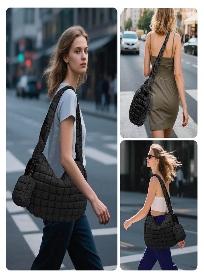 Bagtopia حقيبة حمل كبيرة مبطنة من Bagtopia للنساء، حقيبة كبيرة مبطنة مع جيب صغير، حقيبة كتف مبطنة خفيفة الوزن، حقيبة يد مبطنة ناعمة، حقيبة كروس بودي منتفخة للعمل، النادي الرياضي، السفر، أسود - Image 2