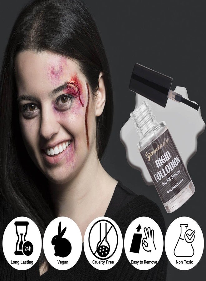 Paminify Rigid Collodion and Remover Kit,SFX Makeup Scarring Liquid with Brush,Liquid Scar Makeup,Special Effects Fake Scar for Halloween,Cosplay, Costume,5 ml+30 ml - Image 2