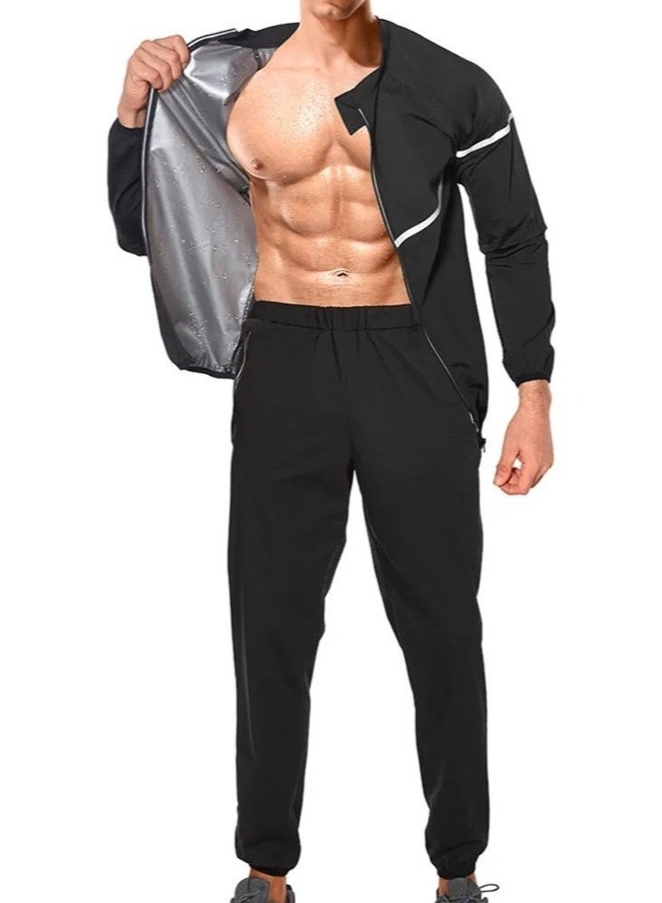 فوريول طقم بدلة ساونا للرجال، بأكمام طويلة وبنطال، لحرق المزيد من السعرات الحرارية والتعرق بشكل أكبر، زي رياضي مُعزز للتعرق لإنقاص الوزن - Image 2