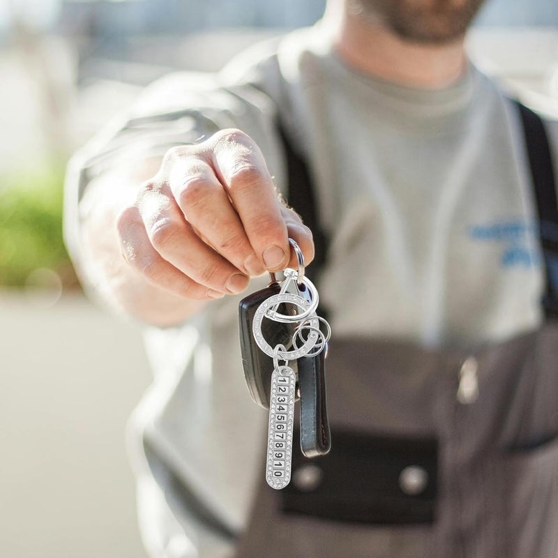 Rhinestone Car Keychain with Horseshoe Clasp and Silver-tone Bling Key Ring for Women Anti-lost Key Holder and Parking Accessories - Image 4