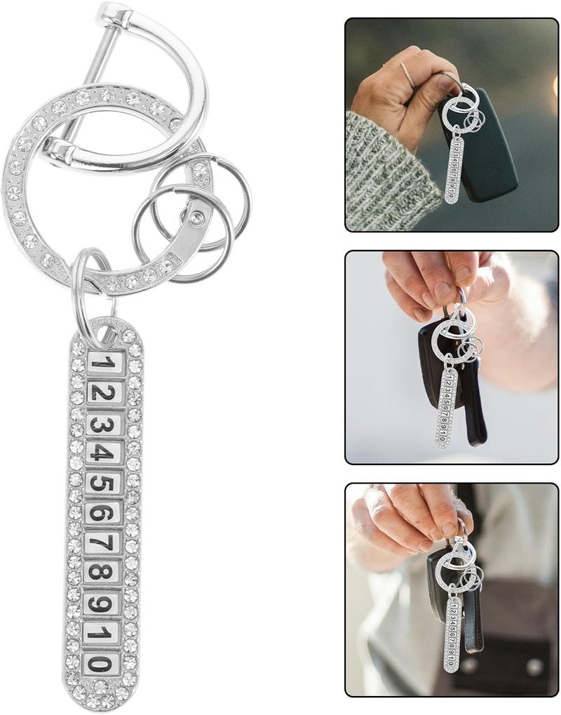 Rhinestone Car Keychain with Horseshoe Clasp and Silver-tone Bling Key Ring for Women Anti-lost Key Holder and Parking Accessories - Image 5