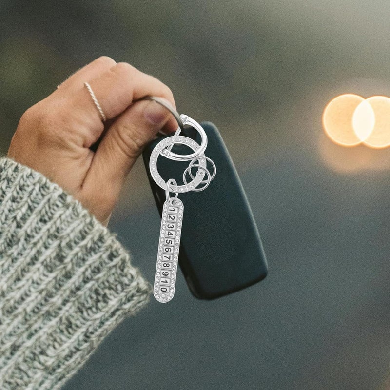 Rhinestone Car Keychain with Horseshoe Clasp and Silver-tone Bling Key Ring for Women Anti-lost Key Holder and Parking Accessories - Image 2