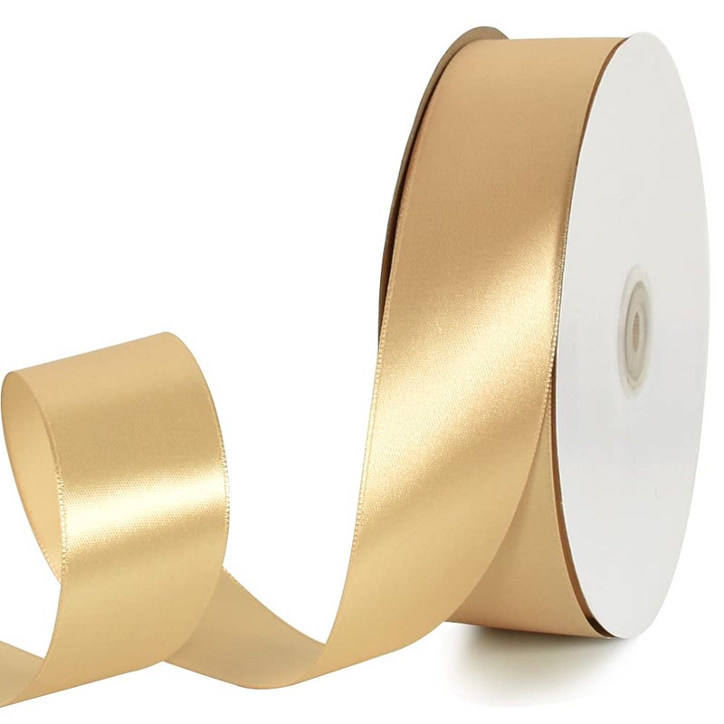 TONIFUL 112 Inch 40mm x 100 Yards Gold Wide Satin Ribbon Solid Fabric Ribbon for Gift Wrapping Chair Sash Valentines Day Wedding Birthday Party Decoration Hair Floral Craft Sewing