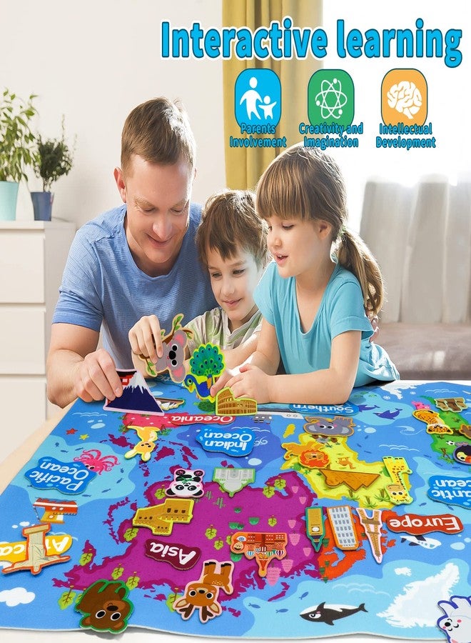 Taika World Felt Set, Felt World Map with World Famous Sights, Educational Play Mat Flannel Board Set, 43x28 inch Preschool Learning Flannel Board for 4+ - Image 4