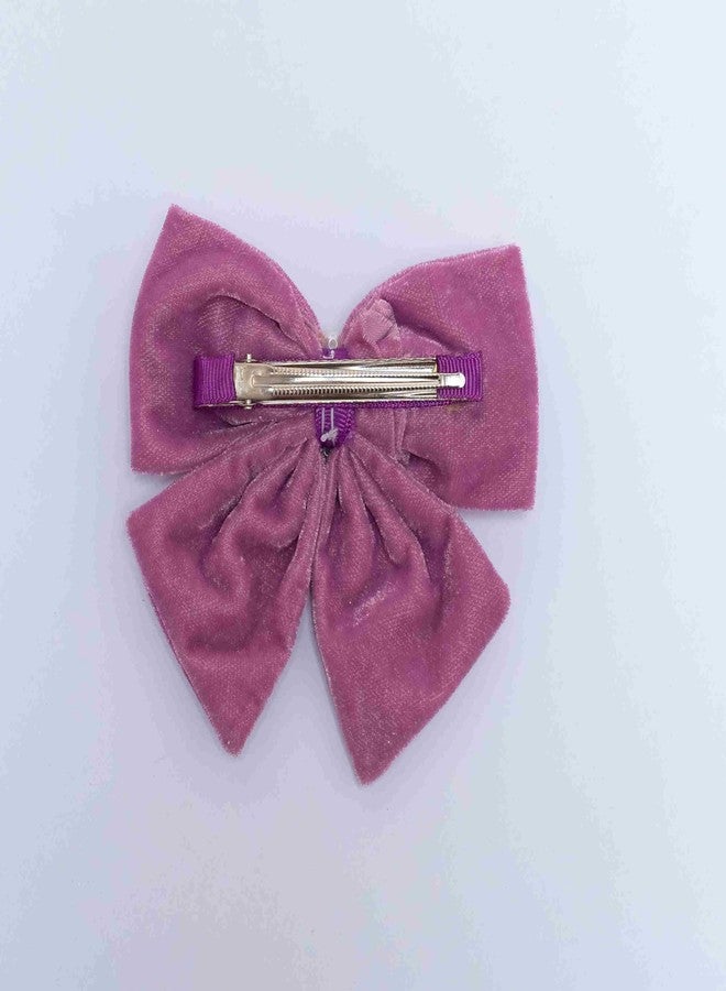 Ribbon Candy Velvet Party Bow on Alligator Clip Embellished with Pearls Light Purple (1 Single Bow) - Image 5
