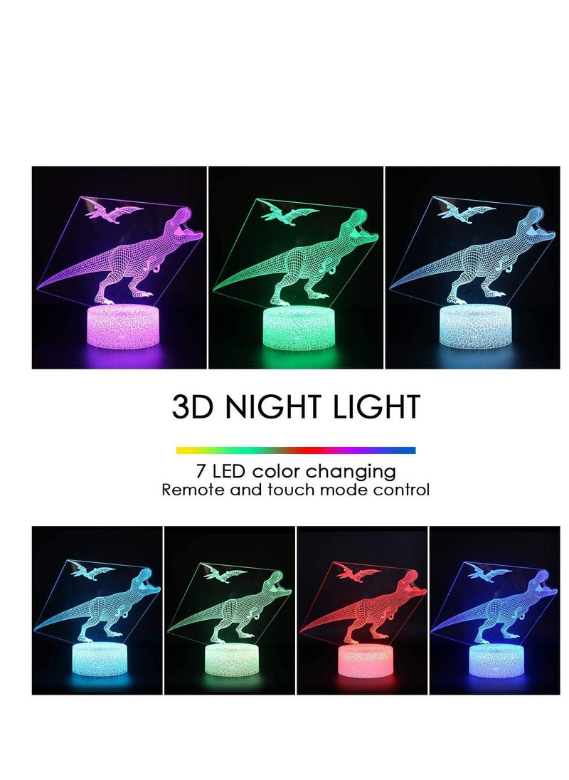 althiqahkey - 3D Dinosaur Night Light Decorative LED Bedside Desk Table Lamp 3D Illausion Light USB Power 7 Colors Changing Touch Switch for Kids Room Birthday Gifts Toys Boys Child - Image 1