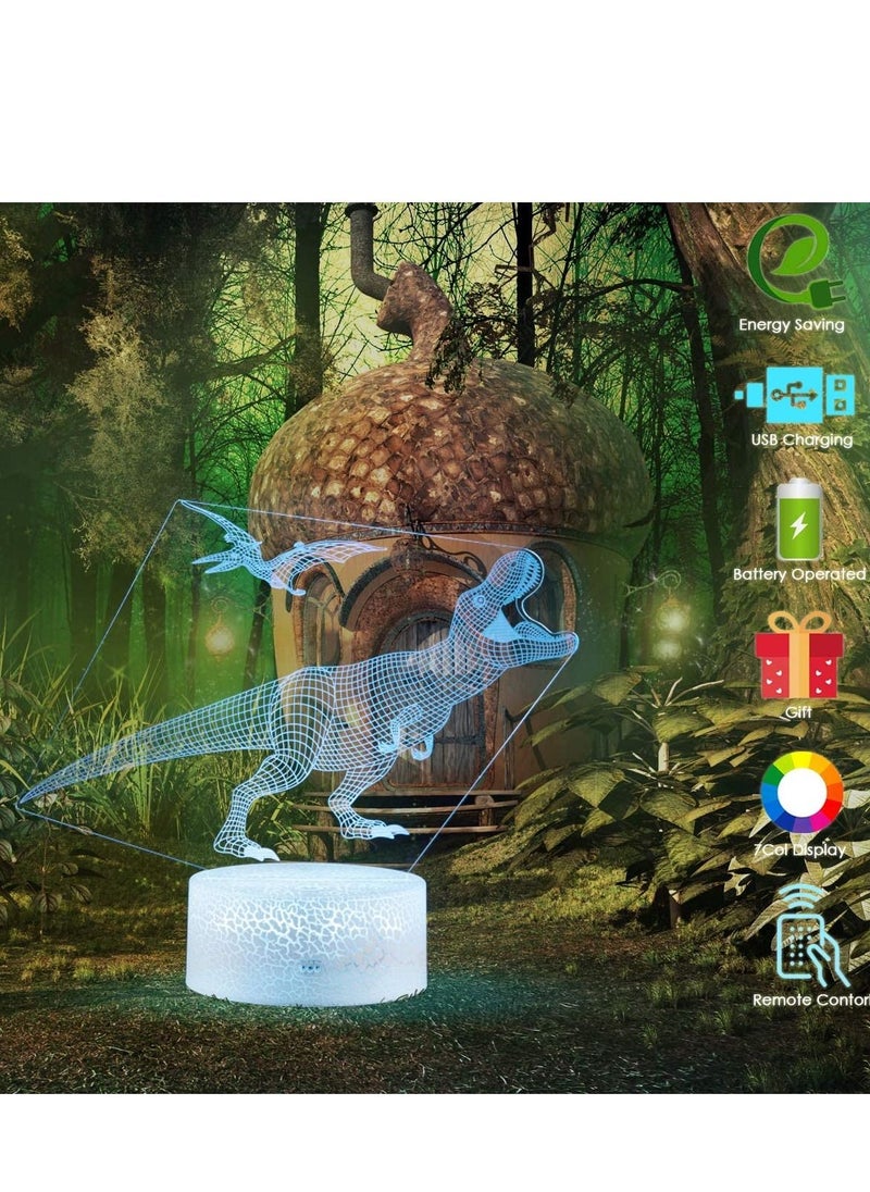 althiqahkey - 3D Dinosaur Night Light Decorative LED Bedside Desk Table Lamp 3D Illausion Light USB Power 7 Colors Changing Touch Switch for Kids Room Birthday Gifts Toys Boys Child - Image 1