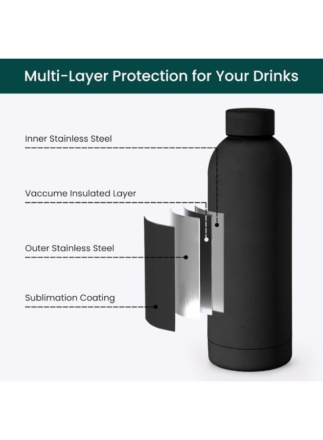 زجاجة ماء مفرغة من الهواء بسعة 500 مل – زجاجة عزل مزدوج الجدار للحفاظ على المشروبات الباردة لمدة 24 ساعة والساخنة لمدة 12 ساعة، غطاء لولبي محكم، خالية من مادة BPA، تصميم أنيق وعصري، مثالية للسفر، العمل، الرياضة، التنزه، والترطيب اليومي - Image 5