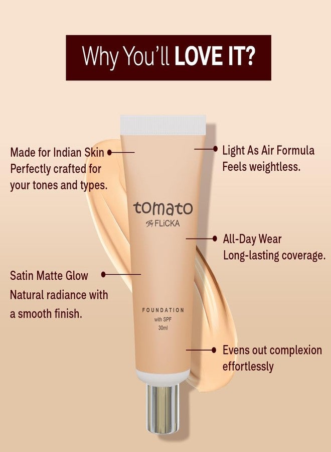 FLiCKA Tomato Liquid Foundation for Face Makeup 30ml | Light to Medium to Buildable Coverage | Moisturizing, Lightweight & Long Lasting | All Skin Types | 04 Walnut - Image 3