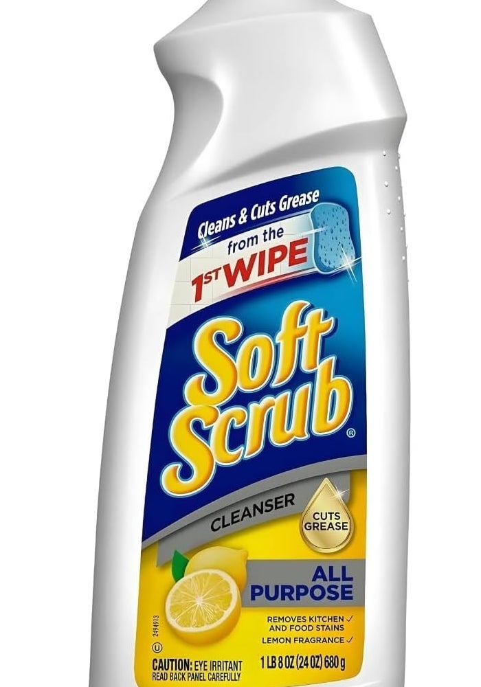 Soft Scrub Total All Purpose Bath & Kitchen Cleanser, Lemon Scent 24 oz - Image 1