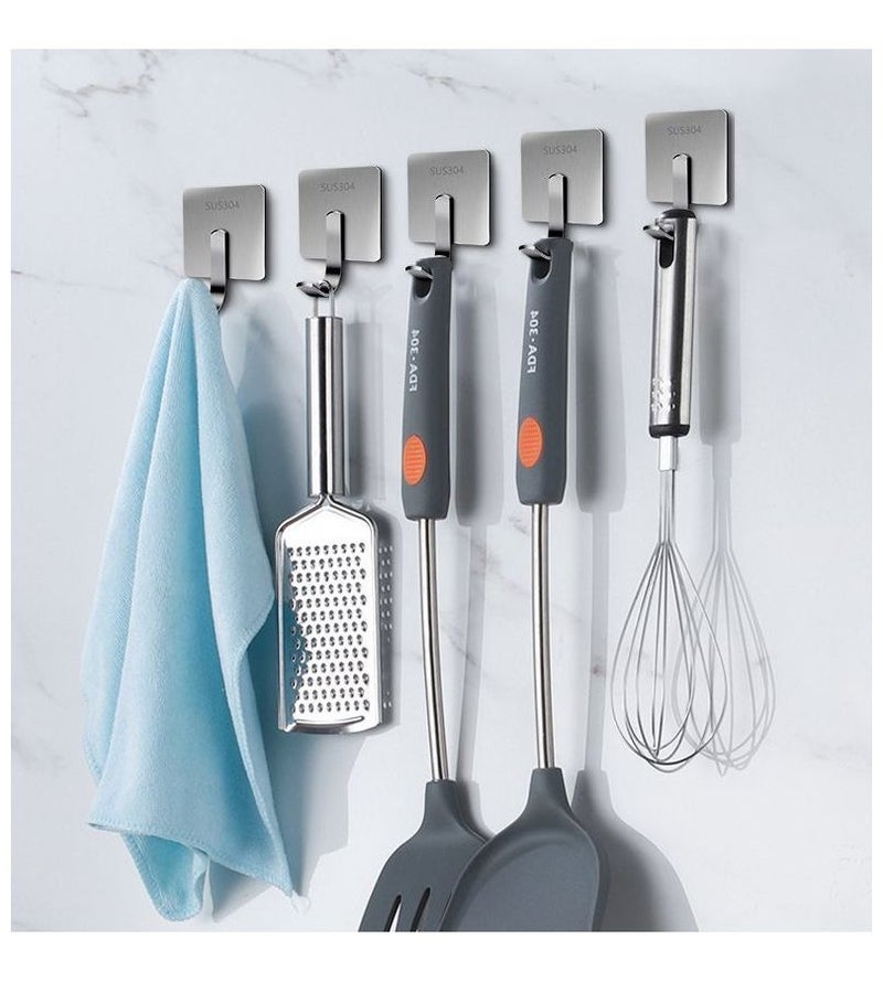 Black Heavy Duty Stainless Steel Adhesive Wall Hooks No Drill Damage Free 2pc - Image 3