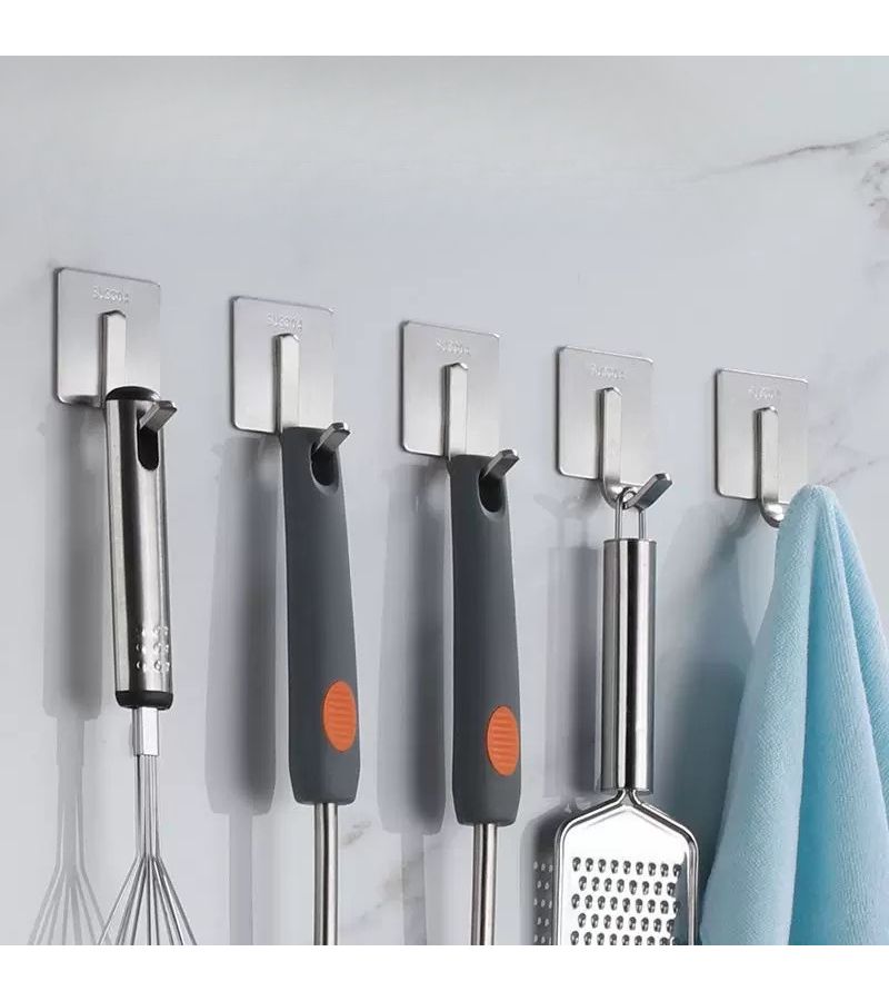 Black Heavy Duty Stainless Steel Adhesive Wall Hooks No Drill Damage Free 2pc - Image 2