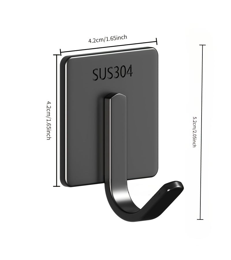 Black Heavy Duty Stainless Steel Adhesive Wall Hooks No Drill Damage Free 2pc - Image 4