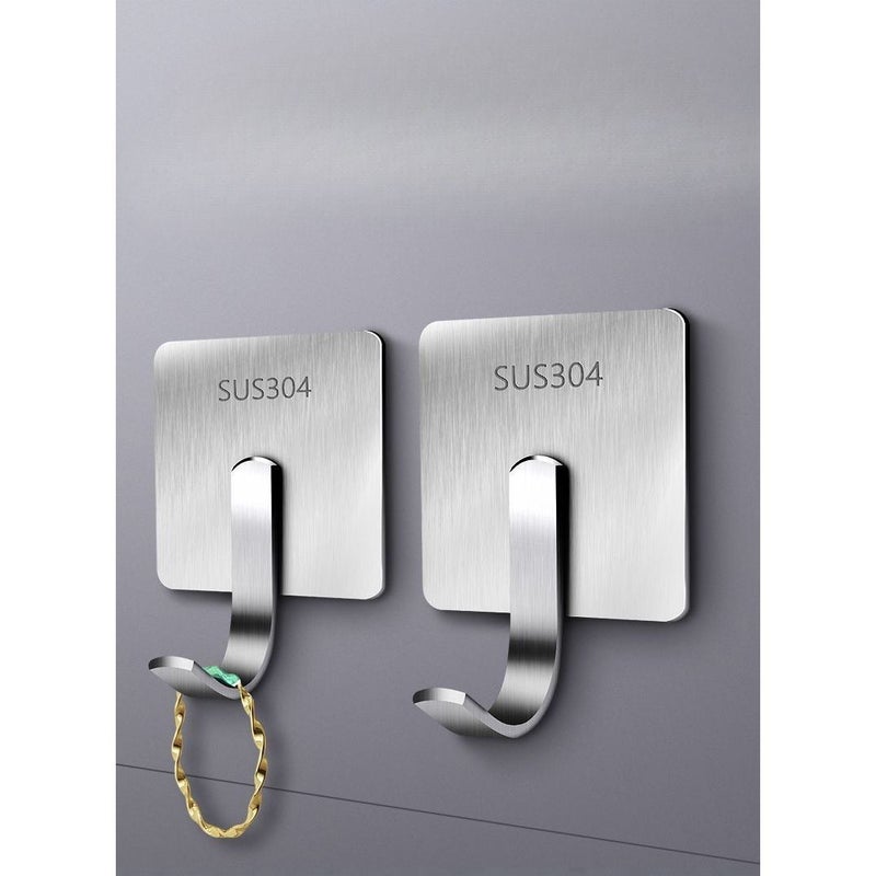 Black Heavy Duty Stainless Steel Adhesive Wall Hooks No Drill Damage Free 2pc - Image 5