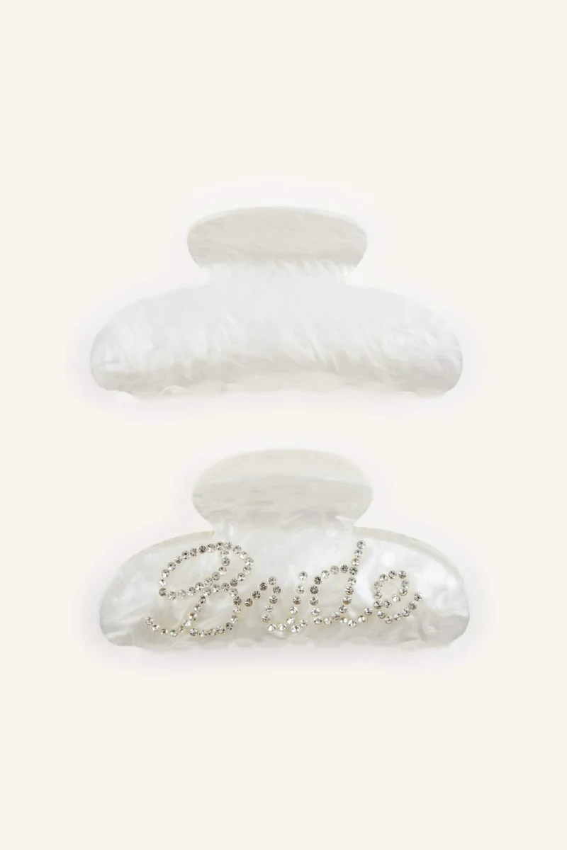 Woman 2 Piece Pearl Look White Hair Clip