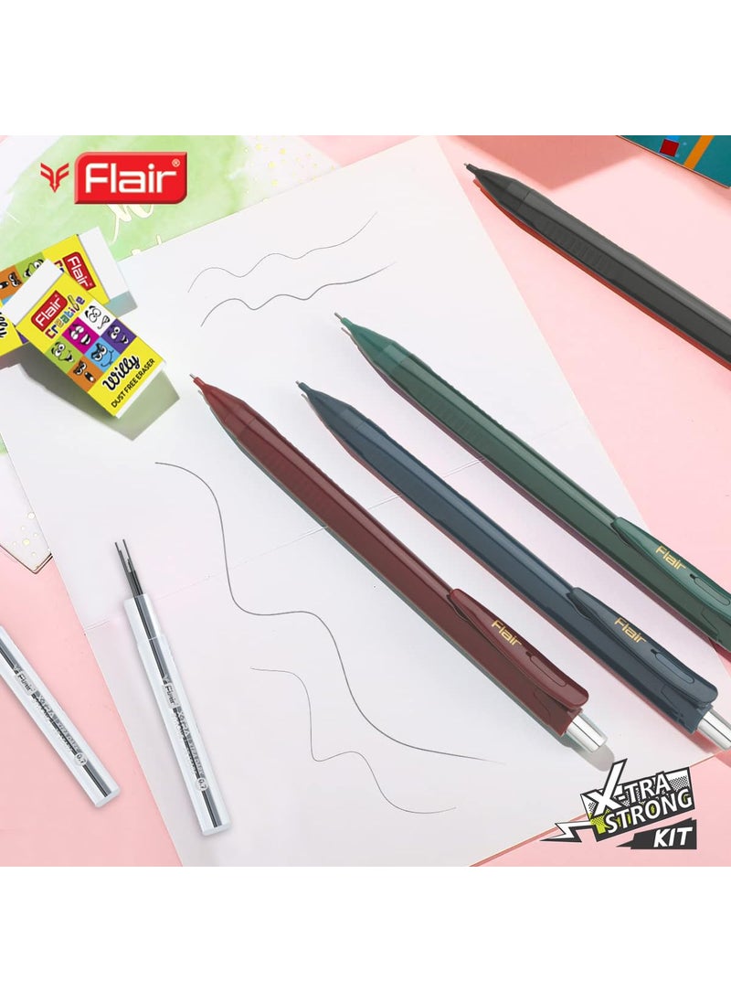 Flair - FLAIR Creative Series Xtra Strong 07 mm Mechanical Pencil Kit Retractable Mechanism With Ergonomic Grip NonStop Automatic Writing Includes Eraser Lead Inside Pack of 5 - Image 1