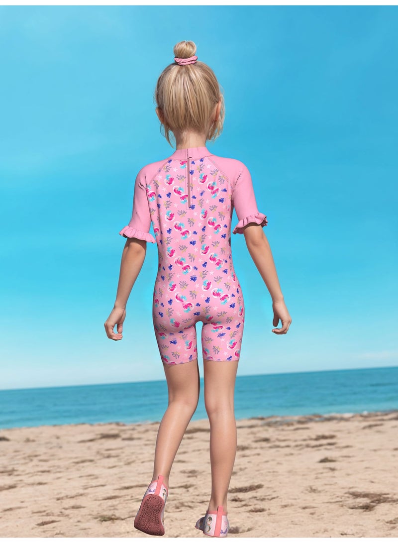 S-Quality Girls’ One-Piece Swimsuit with Swim Cap – Long Sleeve UV Protection, Pink Mermaid Print - Image 4