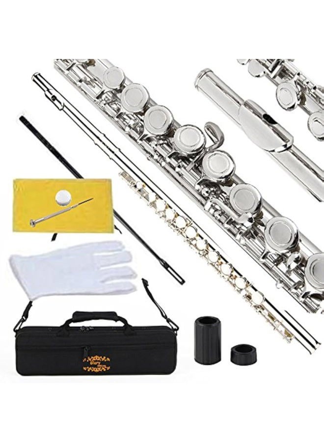Glory Closed Hole C Flute With Case, Tuning Rod and Cloth,Joint Grease and Gloves Nickel Siver-,Click to see more colors - Image 1