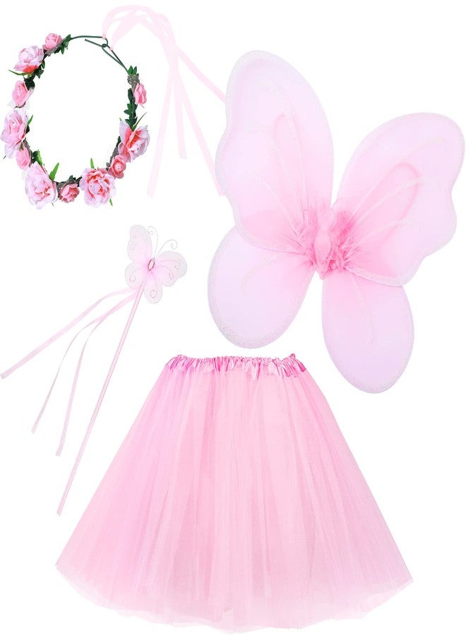 Haysandy Fairy Princess Costume Set, Include Headband, Butterfly Fairy Wing, Tutu Skirt, Butterfly Wand for 2-12 Years Girls, Birthday (Pink) - Image 1