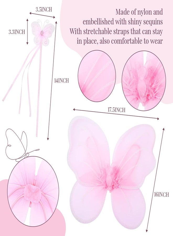 Haysandy Fairy Princess Costume Set, Include Headband, Butterfly Fairy Wing, Tutu Skirt, Butterfly Wand for 2-12 Years Girls, Birthday (Pink) - Image 3