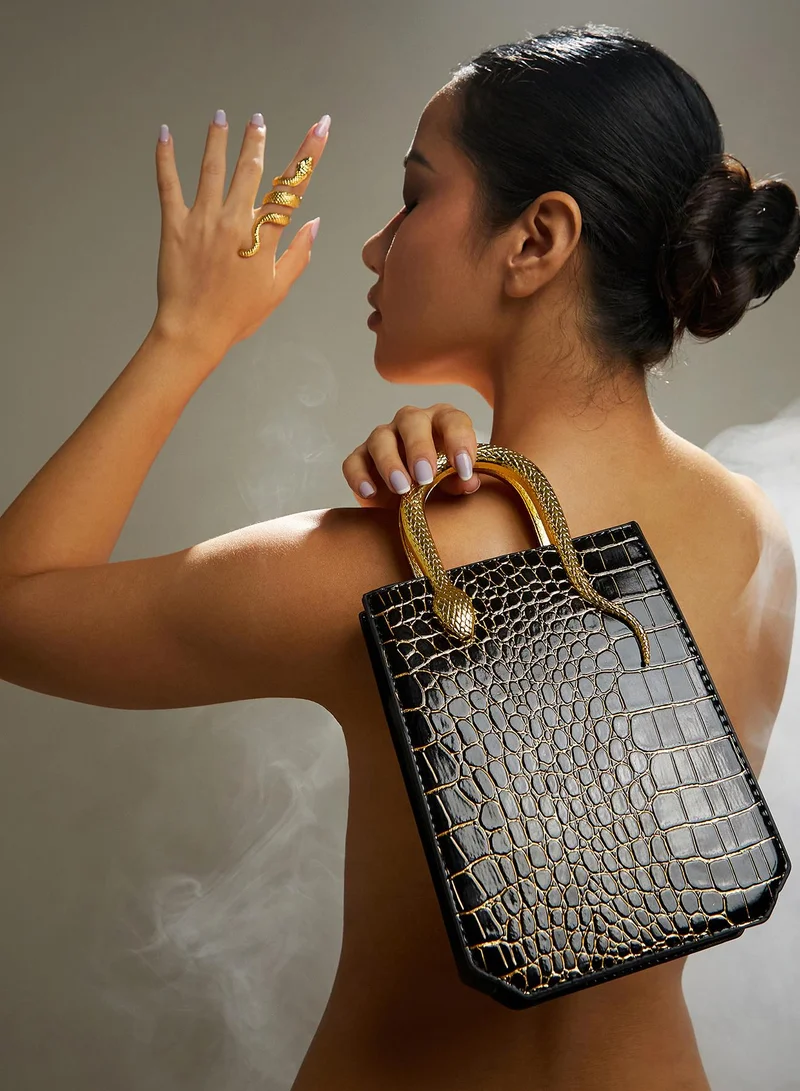 Haute Sauce Snake Handle Croc Clutch