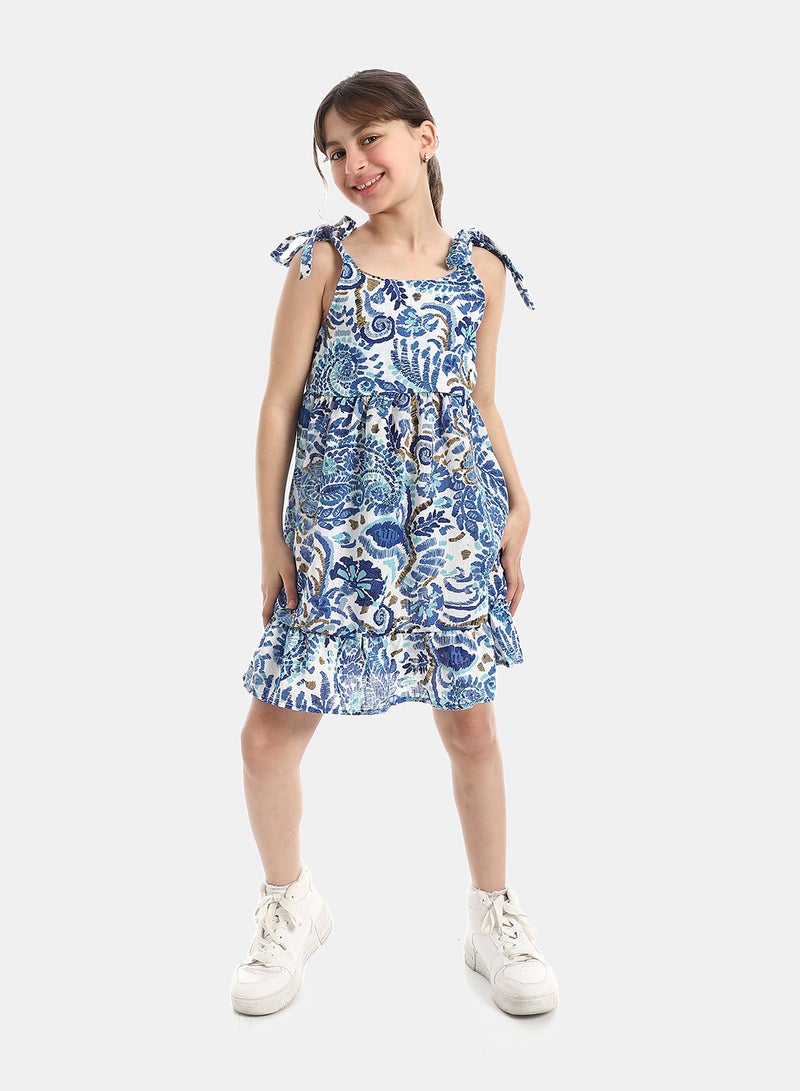Andora Floral Summer Tie Dress _ Blue & White - Image 2
