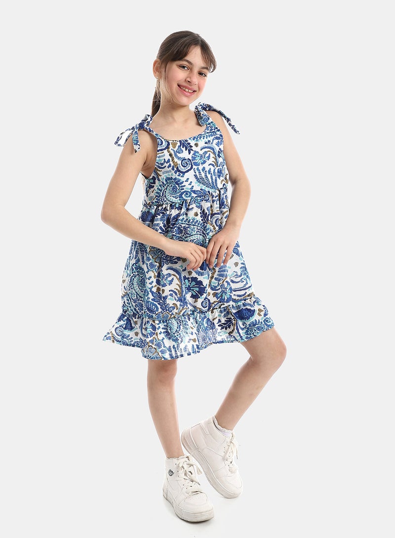 Andora Floral Summer Tie Dress _ Blue & White - Image 1