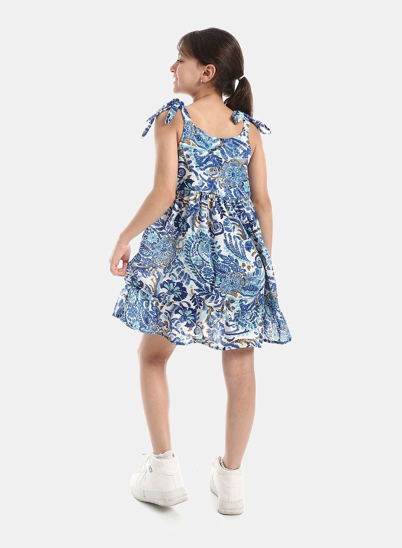 Andora Floral Summer Tie Dress _ Blue & White - Image 3