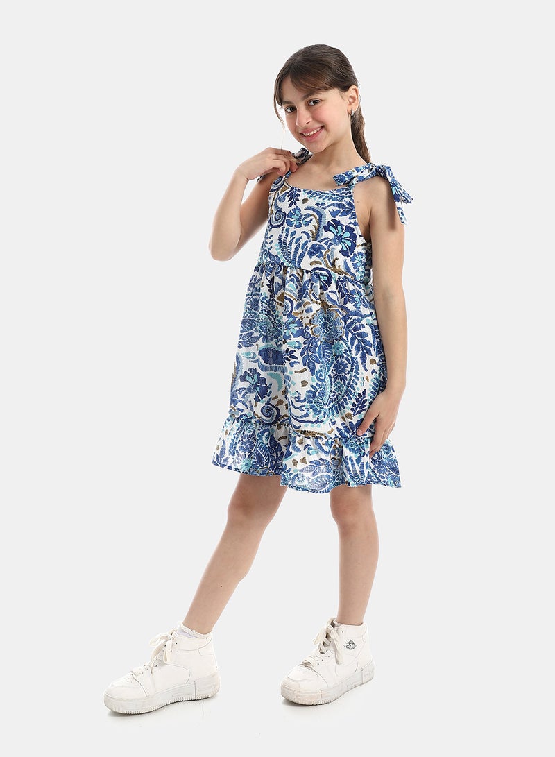 Andora Floral Summer Tie Dress _ Blue & White - Image 5