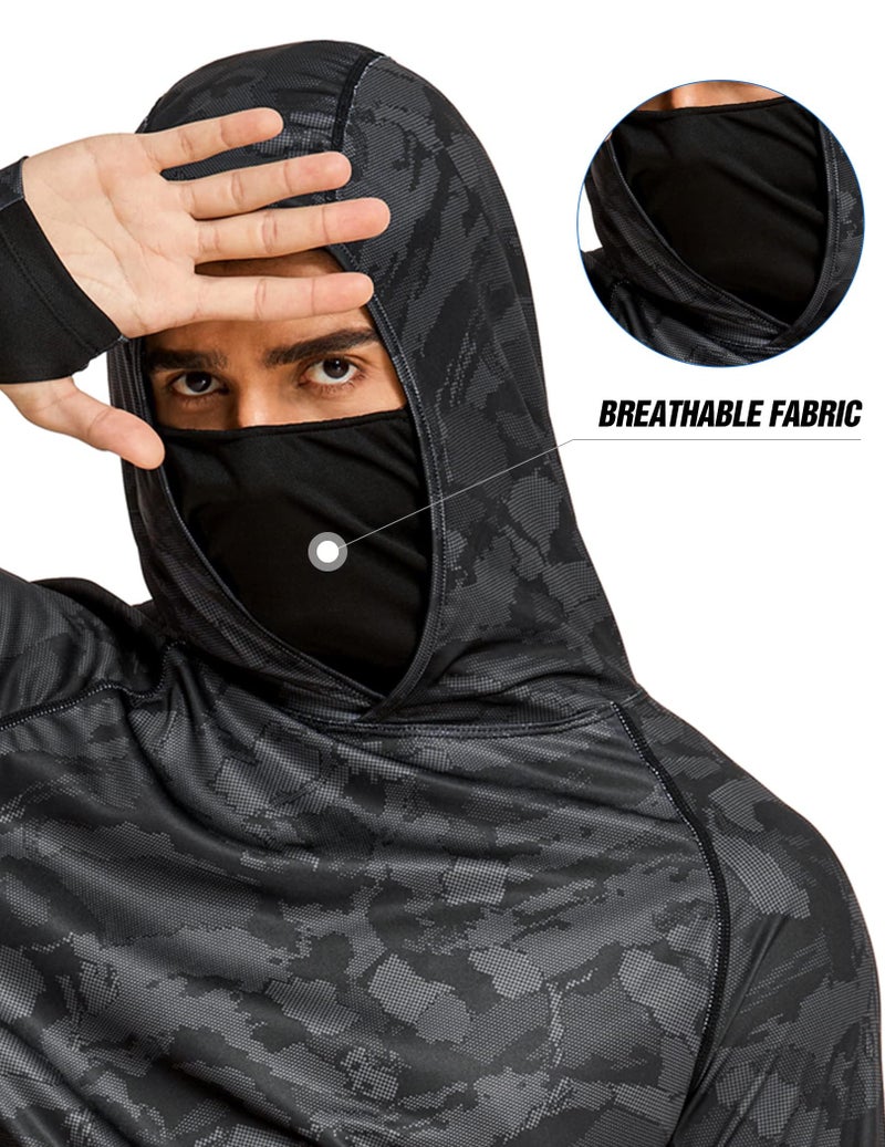 COOrun Men's Hooded Fishing Shirts UPF 50+ Long Sleeve Hoodie with Mask Lightweight Rash Guard for Men Camo SPF UV Sun Shirt - Image 3