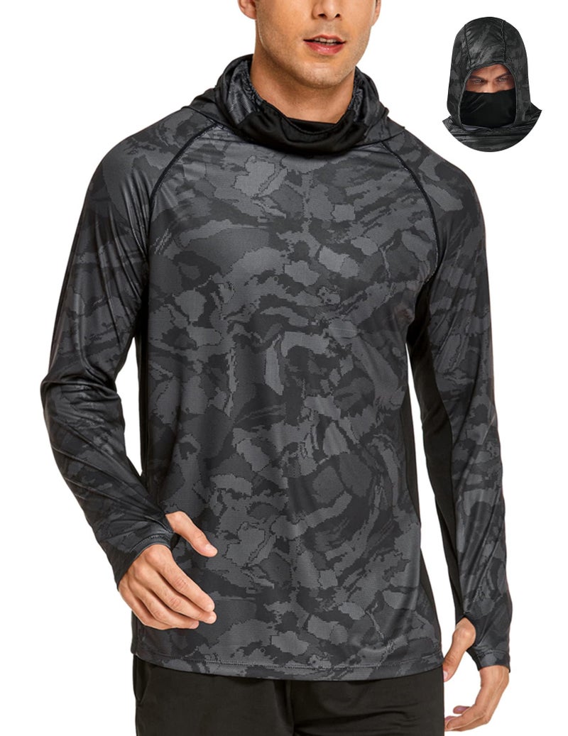 COOrun Men's Hooded Fishing Shirts UPF 50+ Long Sleeve Hoodie with Mask Lightweight Rash Guard for Men Camo SPF UV Sun Shirt - Image 1