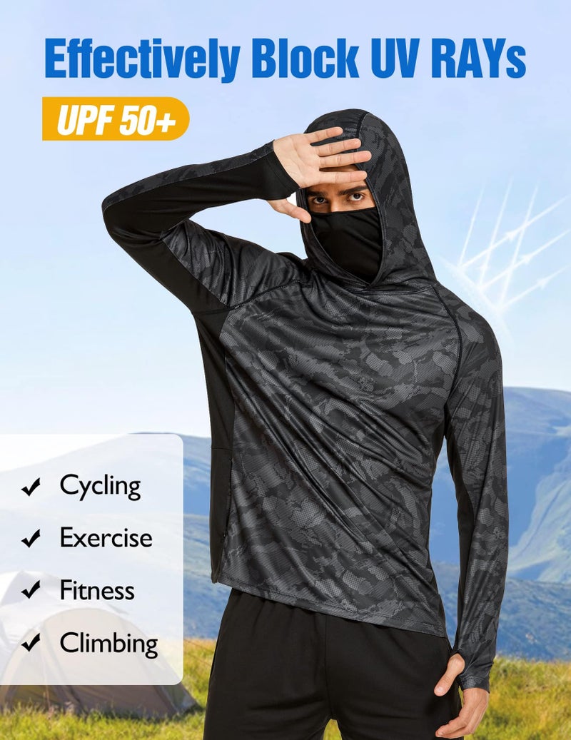 COOrun Men's Hooded Fishing Shirts UPF 50+ Long Sleeve Hoodie with Mask Lightweight Rash Guard for Men Camo SPF UV Sun Shirt - Image 4
