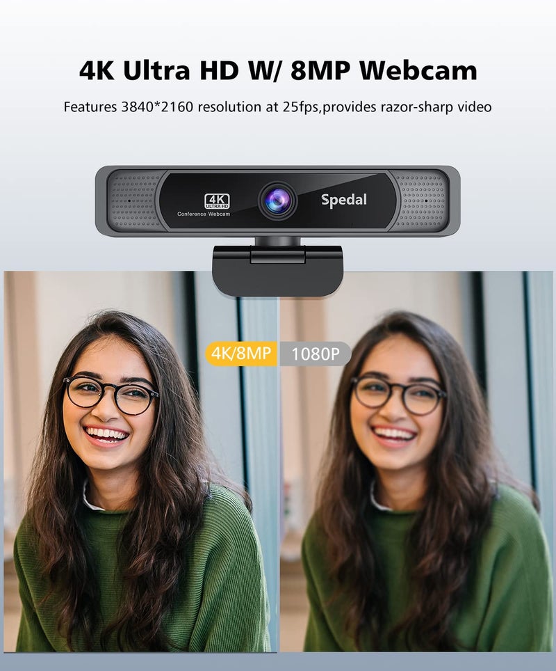 Spedal 4K UHD Webcam with Built-in AI Noise Reduction Dual Microphones,120° Wide Angle Zoomable Webcam with Remote and Software Control for Conferencing/Streaming/Online Teaching/Video Calling - Image 2