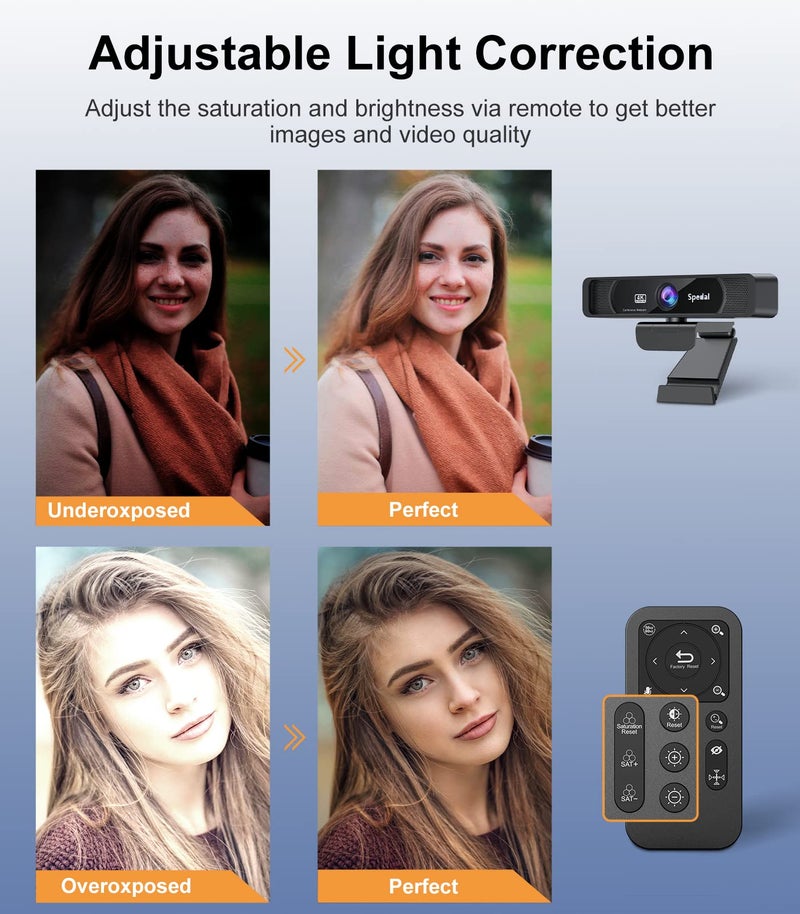 Spedal 4K UHD Webcam with Built-in AI Noise Reduction Dual Microphones,120° Wide Angle Zoomable Webcam with Remote and Software Control for Conferencing/Streaming/Online Teaching/Video Calling - Image 5