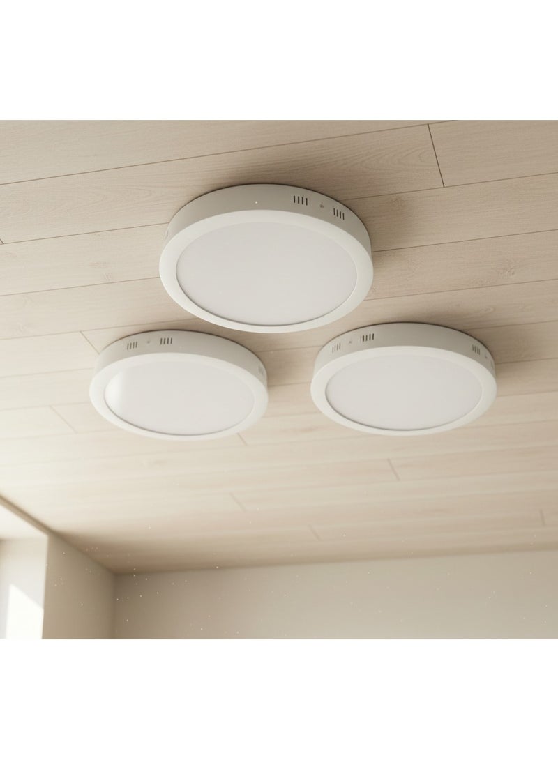 سبوت مصباح سقف LED دائري /سطحي فائق السطوع 24 واط (أو القوة المناسبة) - إضاءة حديثة للمنزل والمكتب - ضوء أبيض بارد/طبيعي.عدد 3