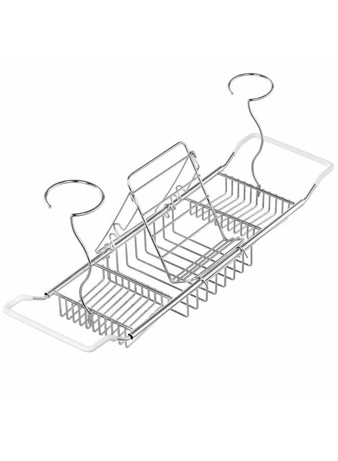 iPEGTOP Stainless Steel Bathtub Caddy Tray - Over Bath Tub Racks Shower Organizer with Extending Sides, Removable Wine Glass Book Holder - Image 5