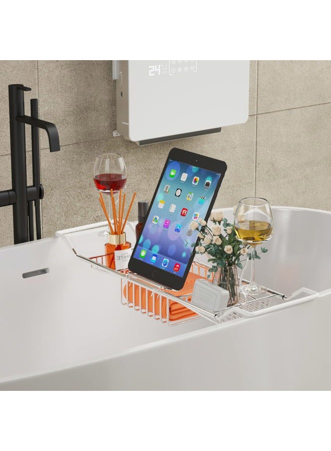 iPEGTOP Stainless Steel Bathtub Caddy Tray - Over Bath Tub Racks Shower Organizer with Extending Sides, Removable Wine Glass Book Holder - Image 3