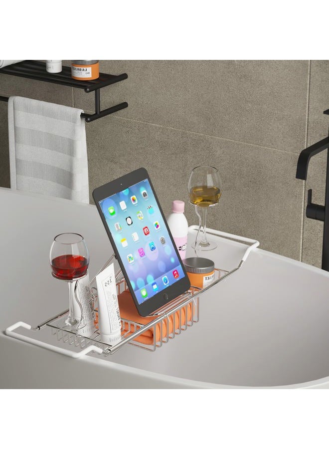 iPEGTOP Stainless Steel Bathtub Caddy Tray - Over Bath Tub Racks Shower Organizer with Extending Sides, Removable Wine Glass Book Holder - Image 2