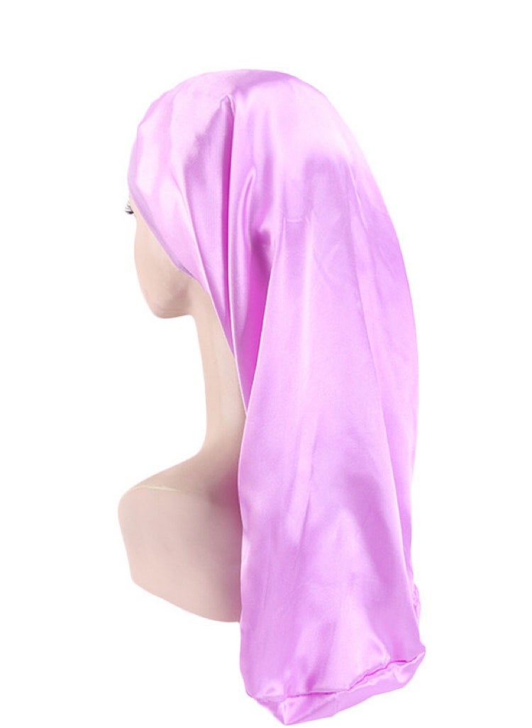 JoyousSto Satin Bonnet Sleep Cap Silk for Natural Hair Long Extra Large Bonnets Women Night Wide Elastic Band Very Soft Comfortable light purple  - Image 4