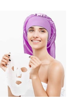 JoyousSto Satin Bonnet Sleep Cap Silk for Natural Hair Long Extra Large Bonnets Women Night Wide Elastic Band Very Soft Comfortable light purple  - Image 2