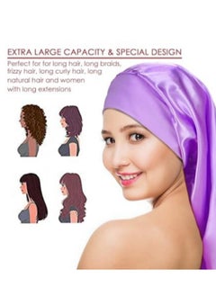 JoyousSto Satin Bonnet Sleep Cap Silk for Natural Hair Long Extra Large Bonnets Women Night Wide Elastic Band Very Soft Comfortable light purple  - Image 3