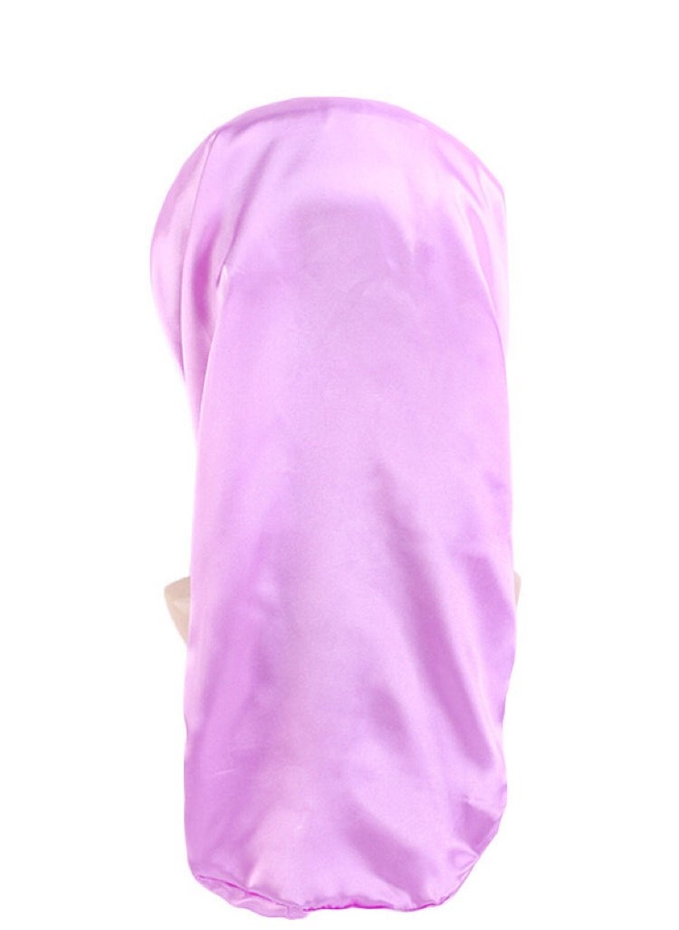 JoyousSto Satin Bonnet Sleep Cap Silk for Natural Hair Long Extra Large Bonnets Women Night Wide Elastic Band Very Soft Comfortable light purple  - Image 5