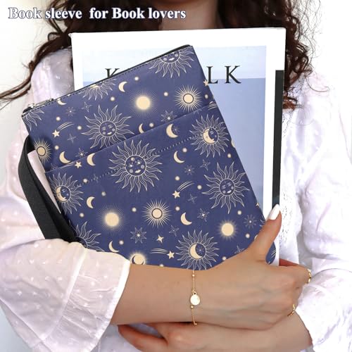 DSIUE Book Sleeve Book Cover Protector with Zipper, Washable Fabric for Teen, Adult & Teacher, 11.4 x 9 Inch (Sun and Moon) - Image 2