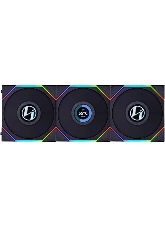 LIAN LI Lian Li Uni Fan TL 120 Case Fan, 1.6” LCD, 120mm Fan Size, 1900 RPM Fan Speed, 62 CFM Airflow, PA66 / PBT Materials, Fluid Dynamic Bearing, Triple Pack, W/ Controller, Black | G99.12TLLCD3B.00  - Image 2