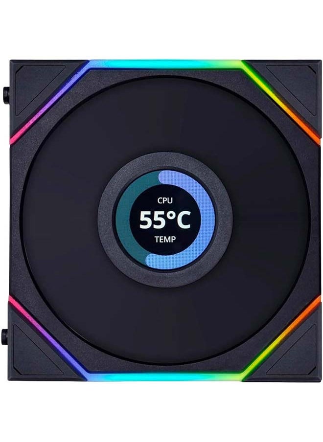 LIAN LI Lian Li Uni Fan TL 120 Case Fan, 1.6” LCD, 120mm Fan Size, 1900 RPM Fan Speed, 62 CFM Airflow, PA66 / PBT Materials, Fluid Dynamic Bearing, Triple Pack, W/ Controller, Black | G99.12TLLCD3B.00  - Image 3