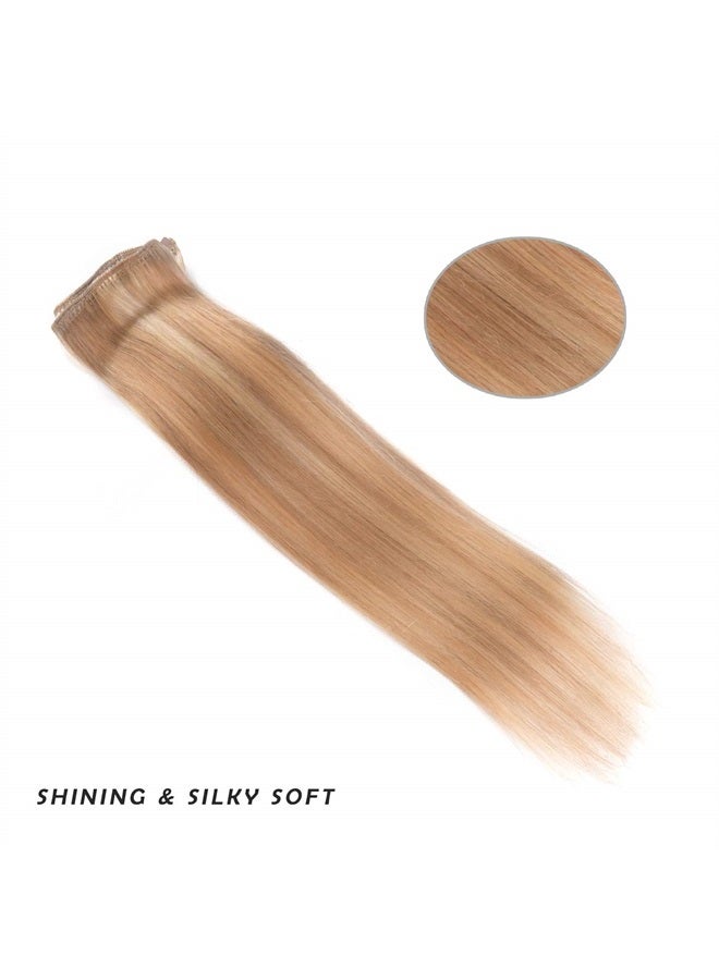 Winsky 12" Clip in Hair Extensions Remy Human Hair for Women - Silky Straight Short Real Human Hair hightlight Clip on 50grams 4pieces #6/613 Color - Image 2